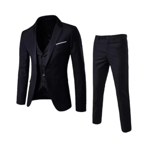 Mens 3-Piece Business Suit Set - Slim Fit Jacket Vest & Trousers for Wedding Office Formal Events - Custom Tailored Tuxedo