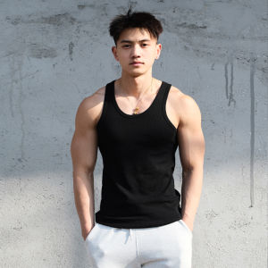 Mens Slim Fit Cotton T-Shirt Summer Thin Style No Sleeve Running Sportswear White Base Layer Shirt Breathable Moisture Wicking