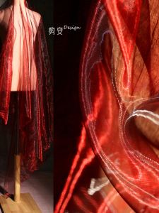 Designers Gradient Lace Mesh Fabric for Halloween Veil Hanfu Wedding Dress Costume Designer Material Water Light Wine Red
