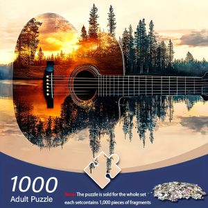 500/1000/1200/2000PCS Jigsaw Puzzle Beautiful Guitar And Sunset Forest Scene For Adults Perfect For Quiet Evening Activity