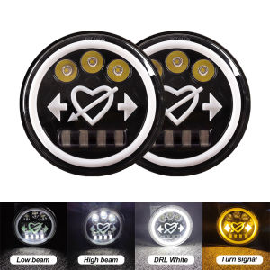 ไฟหน้า LED 7นิ้ว RGB ไฟวงแหวนฮาโล DRL Hi/Low Beam ไฟหน้ากลมหัวใจสำหรับอุปกรณ์รถกระบะ Chevrolet