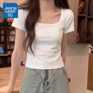 Jeanswest | Áo Thun Nữ Form Ôm Cổ Vuông Phong Cách Hàn Quốc Tay Ngắn