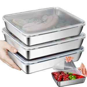 5pcs Stainless Steel Food Storage with Cover Container Large Capacity Suitable for Vegetables Fruits Fresh Meat and Various Food