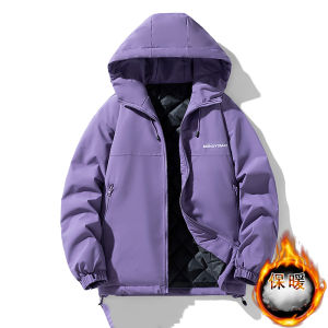 Mens Thickened Loose Fit Cotton Jacket Hooded Autumn Winter Outdoor Sportswear Waterproof Polyester Fiber Zipper Decoration