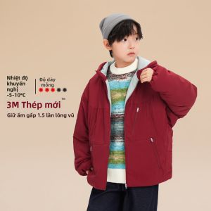 zosee | Áo Khoác Bé Trai Lót Bông Dày Màu Đỏ