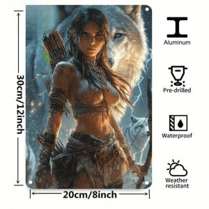 CIFbuy | Brand 2D Flat Art Metal Sign - Magnificent Female Archer Long Hair Blue Eyes 8x12 Inch Durable Tin Wall Decor Easy to Hang Per
