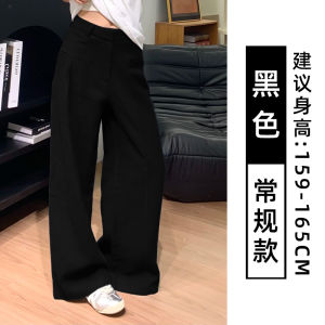 Quần Ống Đứng Vải Lanh Cạp Cao Màu Xanh Lam Cho Nữ Mùa Thu 2025 Quần Ống Rộng Vải Lanh Cotton Dáng Rộng Cho Nữ