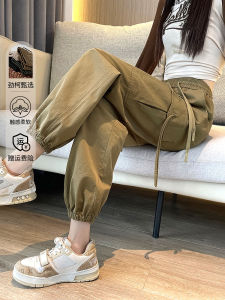 Khaki High-Waist Work Pants Women Spring Autumn Loose Harlan Trousers Hiking Sports Long Cotton Korean Style Casual Pants