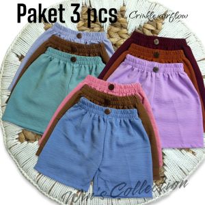 3 PCS CELANA PENDEK ANAK PEREMPUAN HOTPANTS CRINKLE AIRFLOW