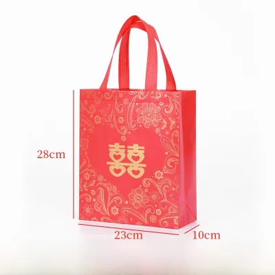 Double Happiness Wedding Gift Bag Large Red Non-Woven Handbag Wedding Celebration Supplies Return Favor Bag China Style Trend