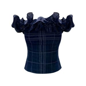 YUEZHONGWEI | French Style Short Sleeve T-Shirt Womens Slim Fit Polka Dot Floral Lace Trim Shoulder Baring Summer New Arrival Casual Top