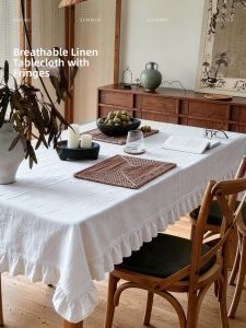 Elegant Simple Tablecloth With Ruffle Edges White