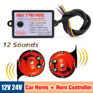 2 X 300Db Train Horn 12v with 3+ Pro Musical Horn Controller 12 Sound Car Motorcycle Police Siren Snail Horn Waterproof Custom