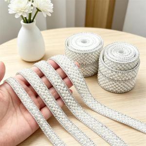 1 Size (90cm) Self-Adhesive Pearl Rhinestone Ribbon Pearl Crystal Strip Handmade Decoration - DIY Wedding Dresses Shoes Bags