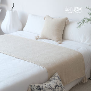Bed Blanket Bed Runner Sofa Blanket Knitting Bed Towel Cover Blanket Homestay Hotel Inn Ins Style Blanket Beige