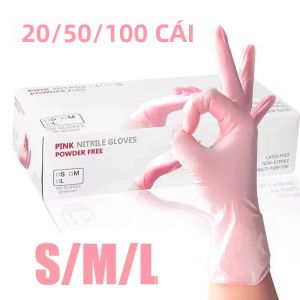 Găng Tay Nitrile Màu Hồng Nhạt Dùng Một Lần Để Vệ Sinh Nhà Cửa Tắm Cho Thú Cưng Làm Đẹp Làm Tóc 20/50/100 CÁI Găng Tay Cao Su Có Lớp Lót Mịn S/M/L