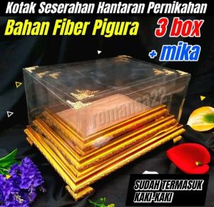 (Promo) Kotak Seserahan Nikah Fiber Frame Isi 3 Box Hantaran Pernikahan Dengan Tutup Mika