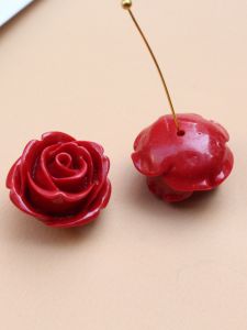 Synthetic Coral Shell Powder Compressed Red Rose Loose Beads Half Hole DIY Jewelry Earring Brooch Pin Accessories Material