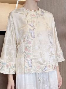 Áo Thun Hanfu Thêu Họa Tiết Phong Cách Trung Hoa Mới 2025 Áo Thun Thường Ngày Có Thể Đục Lỗ Áo Thun Hanfu Cải Tiến Mùa Xuân