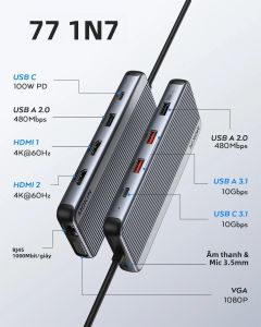Cổng Kết Nối Đa Năng MOKiN 12 Trong 1 USB C Hỗ Trợ HDMI 8K USB 3.1 10Gbps Ba Màn Hình PD 3.0 100W Dành Cho Máy Tính Xách Tay MacBook Pro/Air