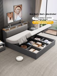 BINGTAI | Hydraulic Storage Bed With Tall Box Design And Japanese Style Wooden Frame