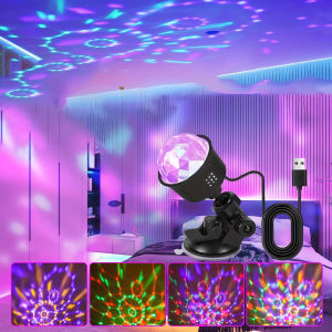 RGB Sound Activated LED Disco Ball Light with Remote Control Rotating DJ Stage Lamp for Home Car Party Club Christmas Decoration