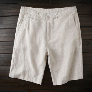 Comfortable Cool Antibacterial Pure Linen Mens Casual Pants Shorts Five-Quarter Length Fashionable Urban Style Summer Wear