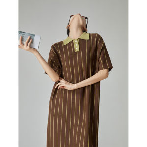 XIAODADEHUA | Vintage Striped Knitted T-Shirt Dress