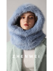 Furry Balaclava Hat Large Head Size Woolen Cap Women Winter Furry Neck Warmer Integrated Hood Scarf One Piece Hat Scarf