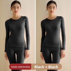 MiiOW | Thickened Fleece Womens Thermal Underwear Set Slim Fit Long Sleeve Round Neck Cat Person MiiOW Warm Comfortable Polyester Blend
