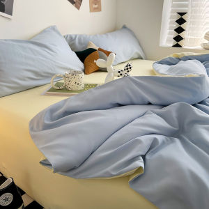 Washed Cotton Bedding Three-Piece Set Single Solid Color Summer Bedding Four-Piece Cover Dormitory Single Pillowcase 1.8m