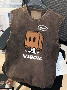 เสื้อยืดคอกลมแขนกุดผ้าฝ้ายหลวมสำหรับผู้ชาย ฤดูร้อน 2025 แฟชั่นสปอร์ตบาสเก็ตบอล ทรงหลวม แขนกุด คอตตอนแท้ แฟชั่นลำลอง