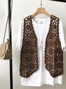 Áo Len Dệt Kim Ngắn Mùa Xuân Thu Cho Nữ Ren Khoét Rỗng Khóa Kéo Áo Khoác Ngoài Ngọt Ngào Trang Phục Công Sở Thường Ngày