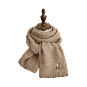 ผ้าพันคอไหมนุ่มผสมขนสัตว์สไตล์ย้อนยุคสำหรับฤดูหนาวสำหรับผู้ชายและผู้หญิง สีขาวน้ำตาล อบอุ่น ปักลาย ขนาดเล็ก เหมาะกับทุกวัย