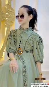 Dinda Kids Bahan Ceruty Apk Bordir Gamis Anak Perempuan Usia 9-12 Tahun Dress Anak Tanggung Viral