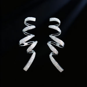 SEQUITO Elegant Modern Brides Costume Jewellery Pave Tiny AAAAA Cubic Zirconia Spiral Ribbon Symmetric Gold Color Long Dangle Drop Earrings SE1015