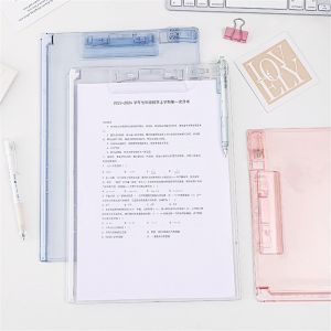 1Pc Clear Clipboard with Pen Clip and Measuring Ruler Stand Writing Board， A4 Letter Size Memo Clipboards for School Office