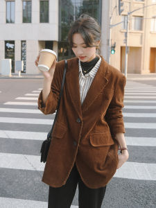 Thickened Corduroy Suit Jacket Womens Spring Autumn 2025 New Vintage Elegant High-End Cotton Long Sleeve Button up Slim Fit