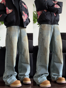 Quần Jeans Ống Thẳng Rộng Phong Cách Mỹ Quần Jeans Nam Nữ Thời Trang Mùa Thu Quần Thường Ngày Màu Trơn Quần Dài