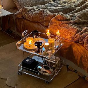 Acrylic Coffee Table Mobile Side Table Bedside Cabinet Creative Luxury Sensation Sofa Caddy Double Layer Acrylic Cart