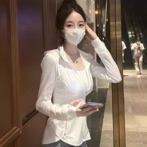 WANGGONGZHU | Ice Silk Hooded Sun Protection Clothing Womens Summer Thin New Fishbone Yoga Outerwear Slimming Top Princess Style Commute