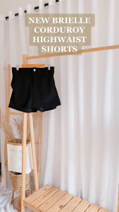 DNEMNLPH Brielle Corduroy Highwaist Shorts - Trendy Korean Bangkok Retro Pockets Garter Belt Button