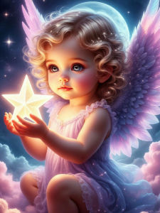 Huacan Full DIY Diamond Painting Starry Sky Little Angel Diamond Embroidery Portrait Complete Kit Picture Of Rhinestones