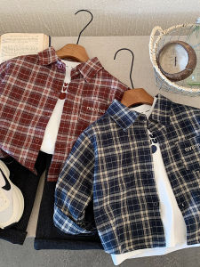 Trendy Plaid Long Sleeve Shirt for Boys Spring Autumn Korean Style Baby Fashionable Top Casual Wear Sun Protection Loose Fit