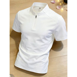 Black Half Zip Quick-Dry Thin Breathable Ice Silk Mesh Mens T-Shirt