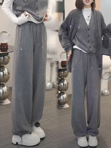 กางเกงขายาวทรงหลวมสไตล์ฮาเร็มบุขนแกะหนาสำหรับผู้หญิงไซส์ใหญ่ กางเกงขายาวทรงตรงเอวยางยืดสำหรับฤดูใบไม้ร่วงและฤดูหนาว