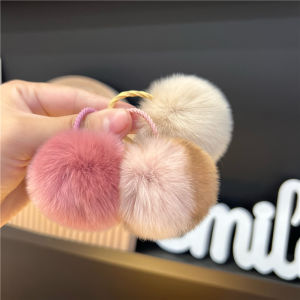 [Cute Little Hair Ball Hair Rope] Real Rex Rabbit Hair Ball Rubber Band Kids Does Not Hurt Hair Baby Hair Ties Girls Headdress