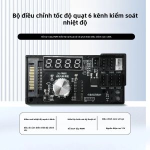 Aideepen | Bộ Điều Khiển Quạt PWM 6 Kênh 4 Dây DC 12V 5A Với Màn Hình Hiển Thị Tốc Độ RPM Kỹ Thuật Số Và Nguồn SATA Điều Chỉnh Tốc Độ Quạt Bằng Tay/điều Khiển Nhiệt Độ