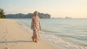 Floral Long Dress with Front Zip - Suitable for OOTD & Casual Style