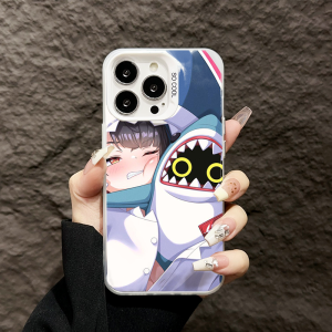Anti-Fall Shark Sister Ailinio Phone Case for Apple 17 iPhone 15 Pura 70 Leica En Xiaomi 14 Redmi K70 OPPO Vivo Matte Silver Colorful Hard Shell
